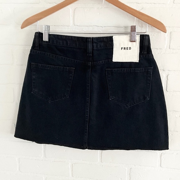 FRED Mini Denim Skirt Black Cotton Raw hem Mobwife Goth Rock Sz S - Picture 3 of 11